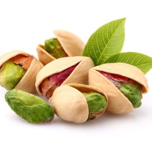 Premium roasted pistachios in shells with a vibrant green kernel